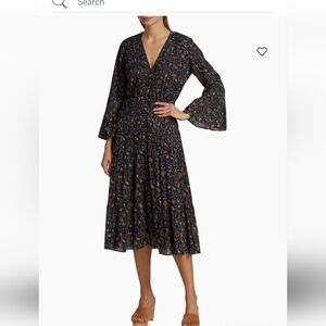 Veronica Beard Shireen Pleated Floral Midi-Dress size 6